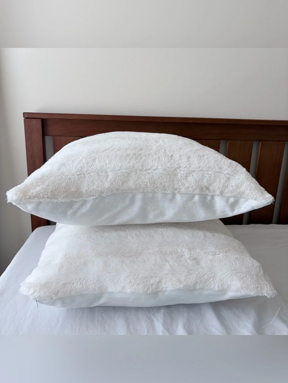 Plush White Faux Fur Decorative Pillow Set
